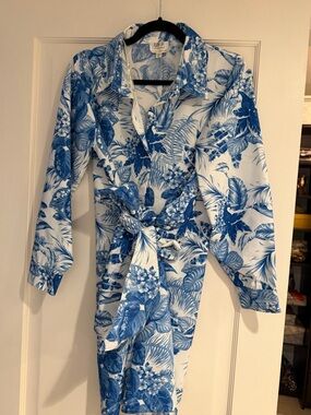 HER Studio London Blue & White Floral Wrap Trench Dress